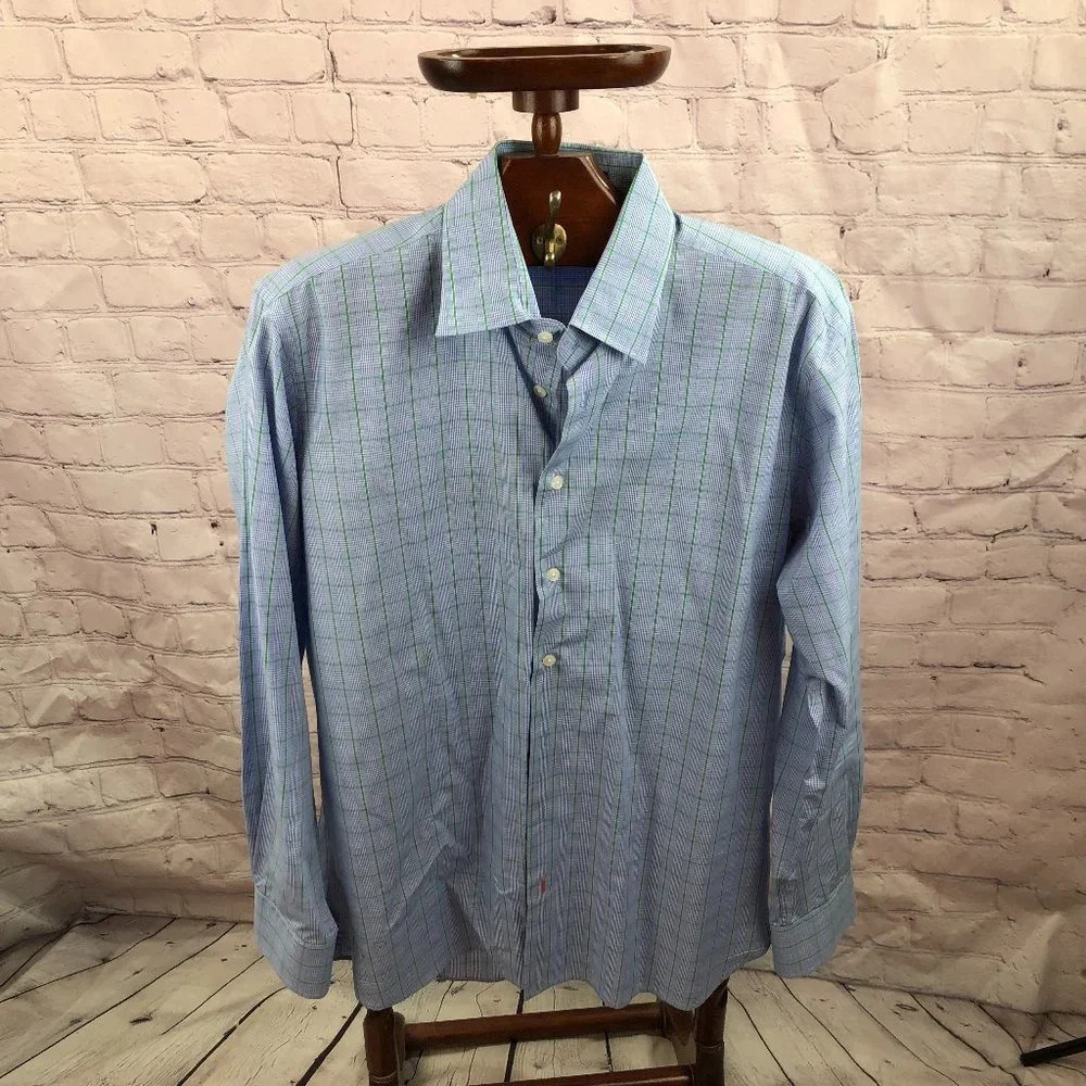 alan flusser plaid button down shirt size large business professional office